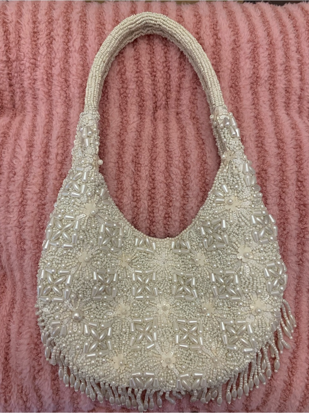 Pearl-Beaded Ivory Shoulder Bag - Elegant Beaded Tote NWOT